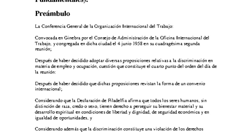 9. Convenio 111 OIT sobre no discriminación en el empleo 1958. Ratificado por Chile en 1971
