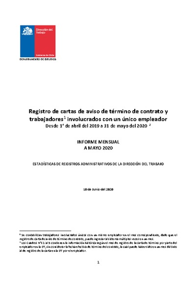 Informe Mensual de Terminaciones de Contrato de Trabajo - Mayo 2020