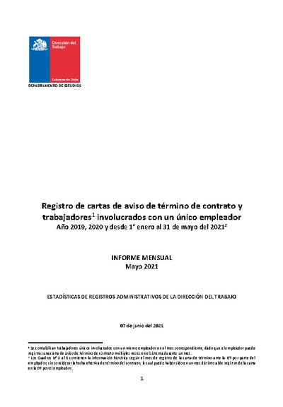 Informe Mensual de Terminaciones de Contrato de Trabajo - Mayo 2021